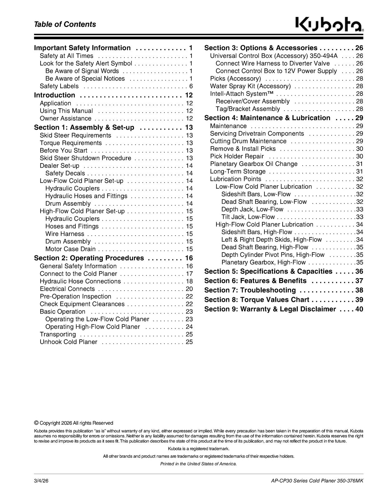 LAND PRIDE CP30 Series Cold Planers Operators Manual - WIRE BOUND - TOUGH COVERS