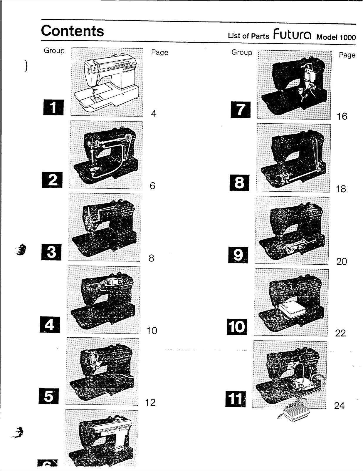 SINGER Futura 1000 Sewing Machine Parts List Manual - WIRE BOUND - COVERS