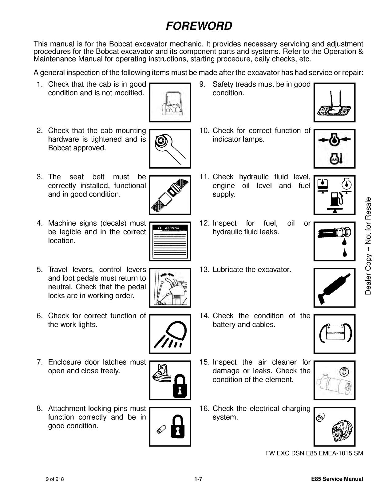 BOBCAT E85 Excavator Service Manual SN B34T11001 Up - BOUND - COVERS - FOLDOUTS