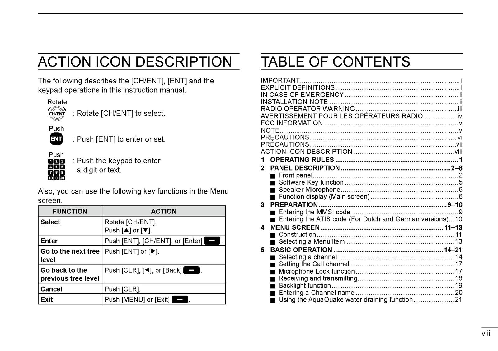 ICOM IC-M605 VHF Marine Transceiver Instruction Manual - WIRE BOUND - COVERS