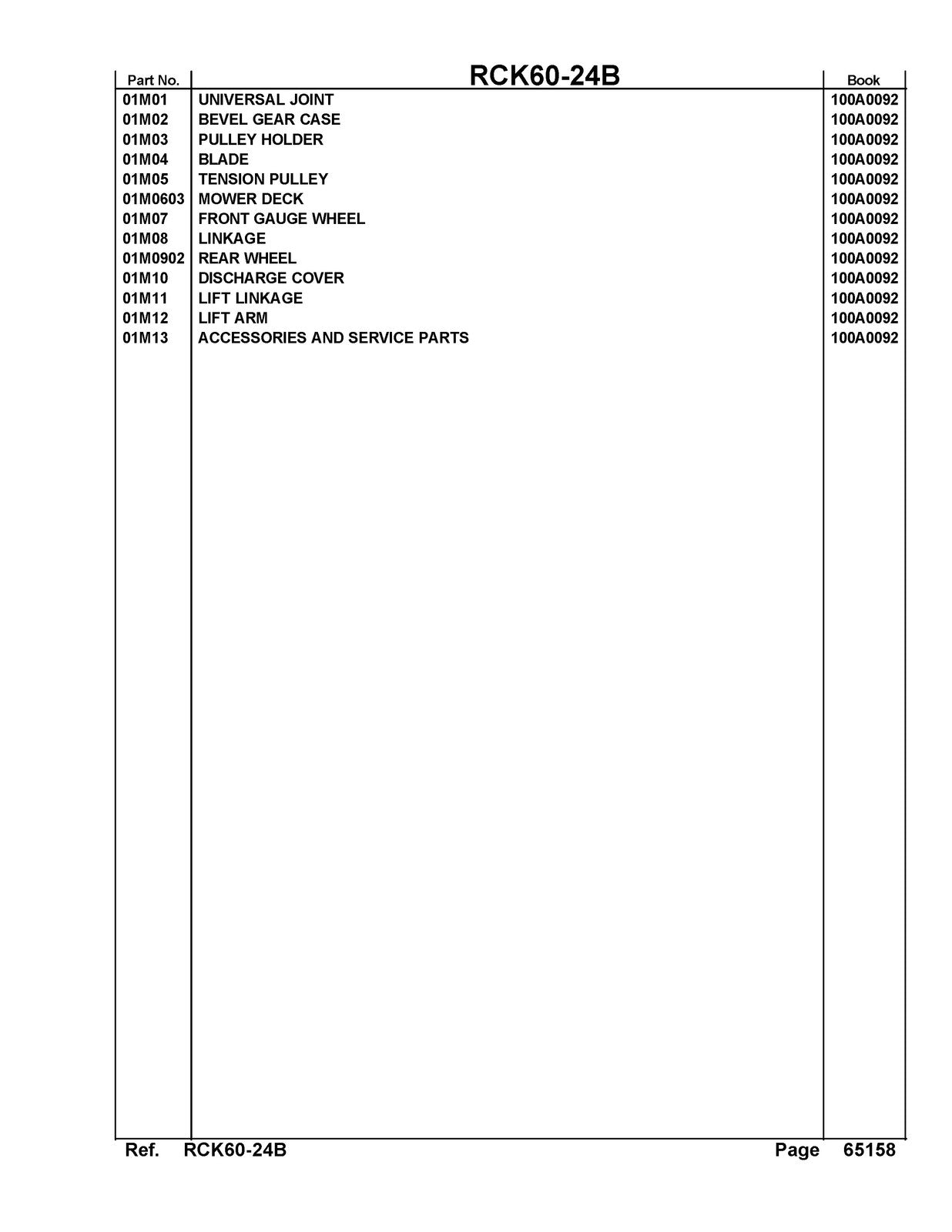 KUBOTA RCK60-24B Parts List Parts Manual - STEEL WIRE BOUND - PROTECTIVE COVERS