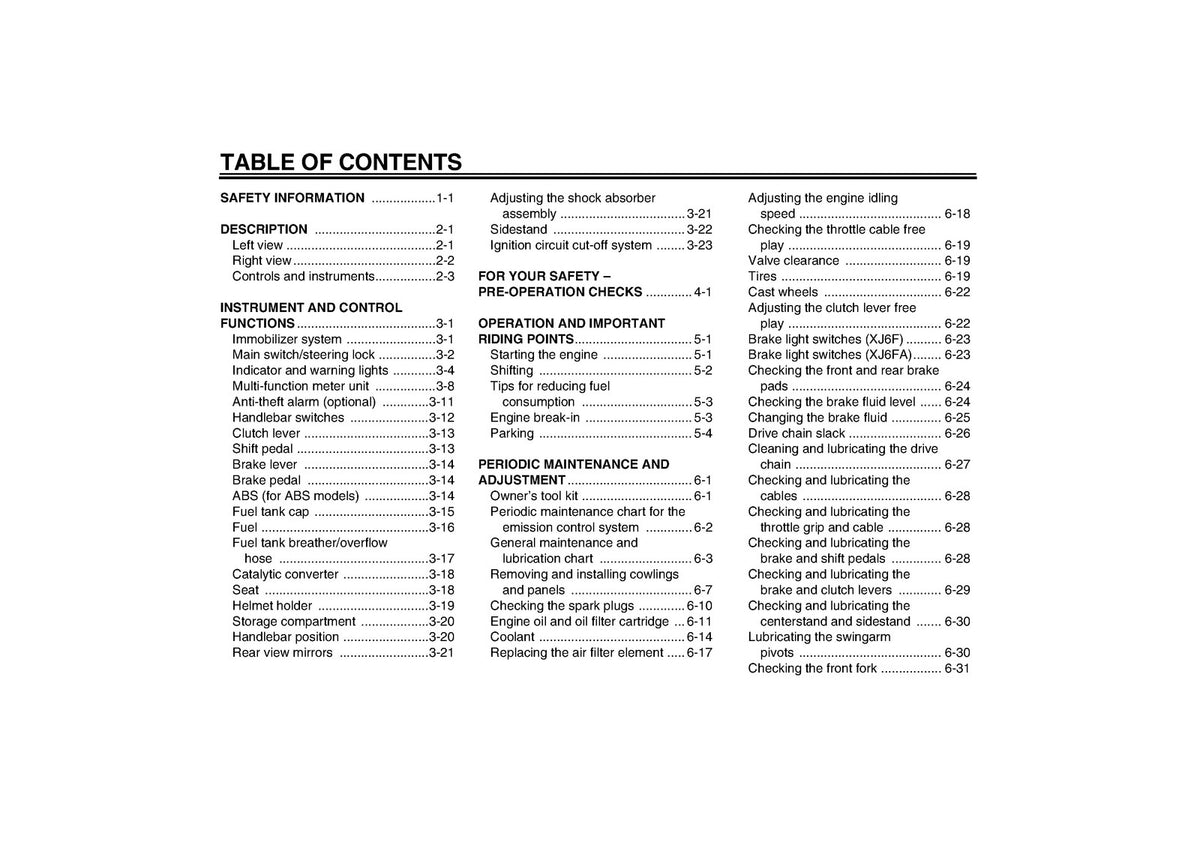 YAMAHA XJ6F XJ6FA Motorcycle Owners Manual 2010 - WIRE BOUND - TOUGH COVERS