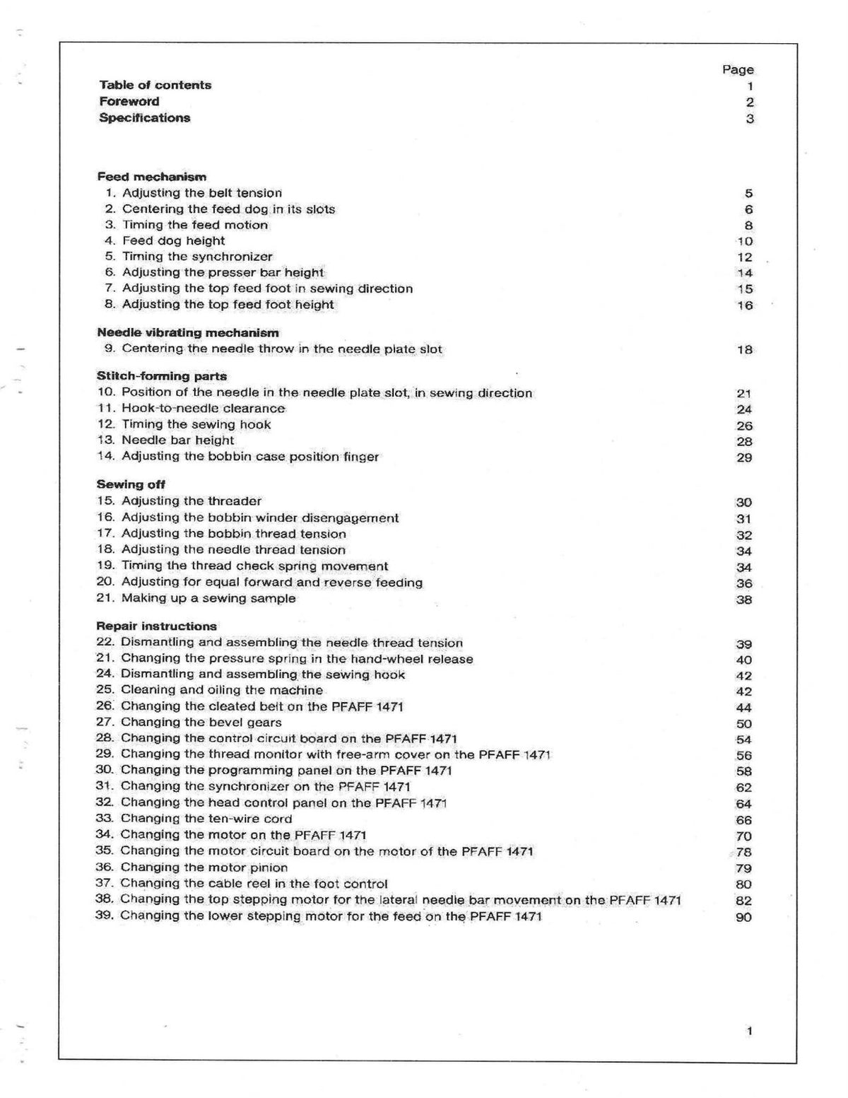 PFAFF Creative 1471 Service Manual Not Instruction Manual - WIRE BOUND - COVERS