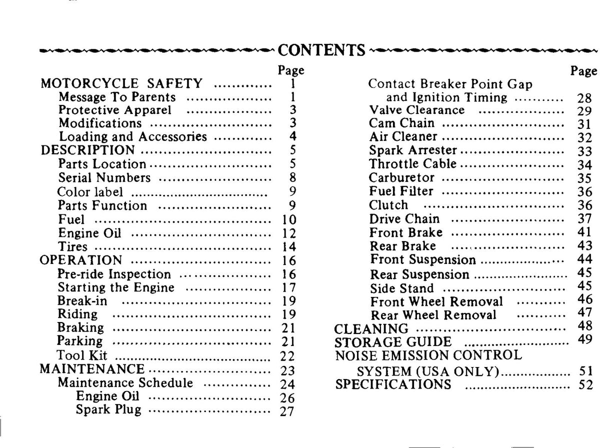 HONDA Z50R Owners Manual 1984 - STEEL WIRE BOUND - PROTECTIVE COVERS