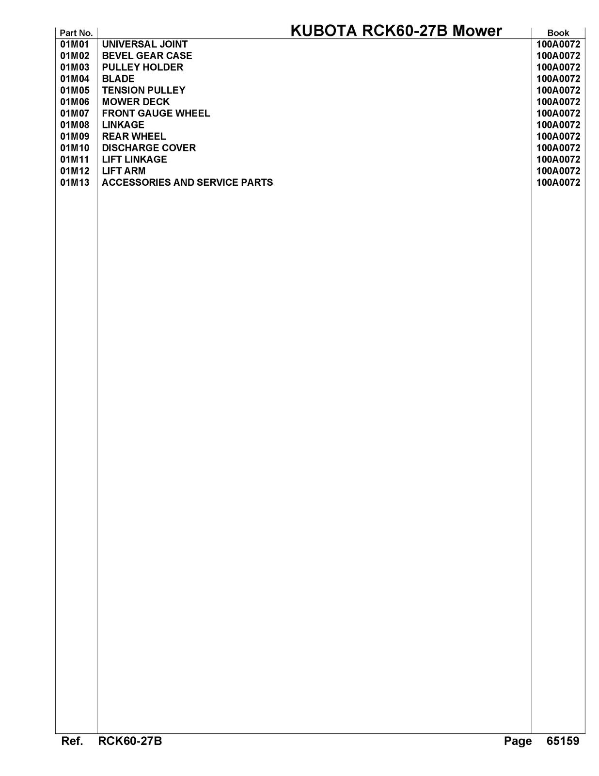 KUBOTA RCK60-27B Mower Parts Manual - STEEL WIRE BOUND - PROTECTIVE COVERS
