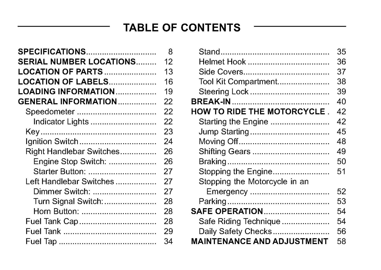 SUZUKI Eliminator 125 Owners Manual 2009 - STEEL WIRE BOUND - PROTECTIVE COVERS