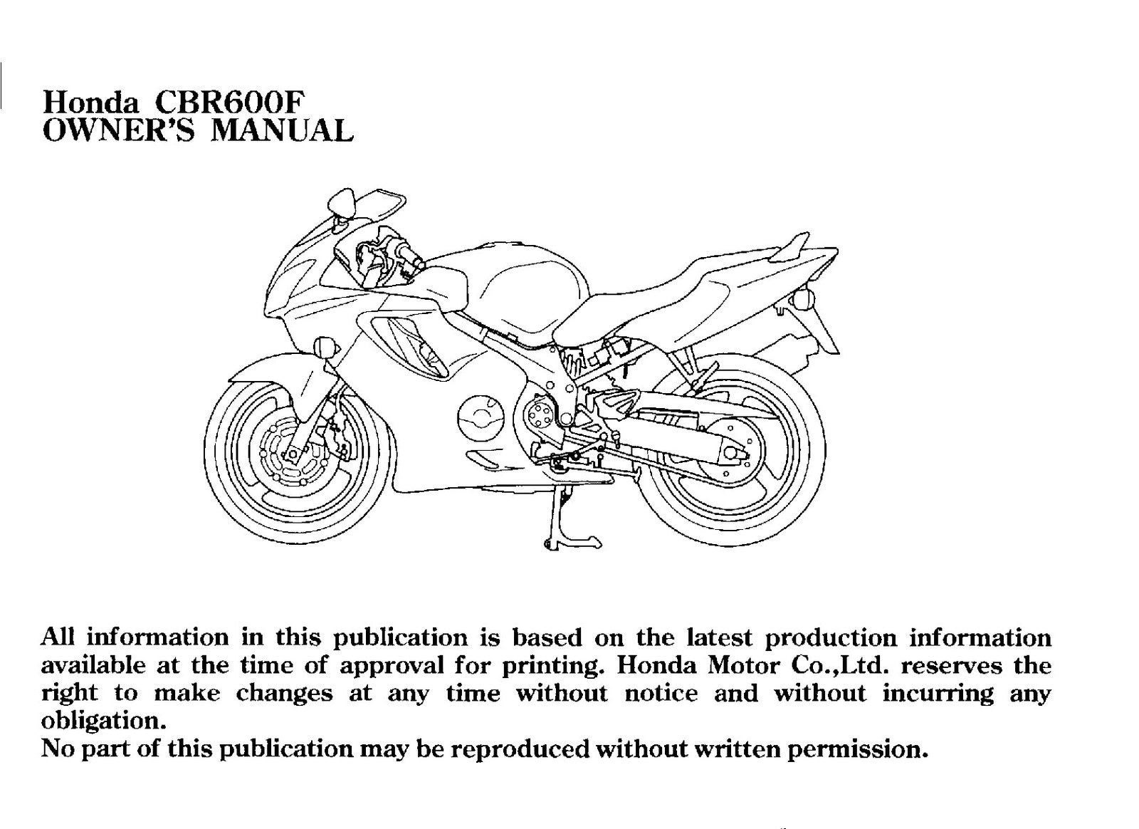 HONDA CBR600F Motorcycle Owners Manual 2005 - BOUND - COVERS - XL FOLDOUT PAGES