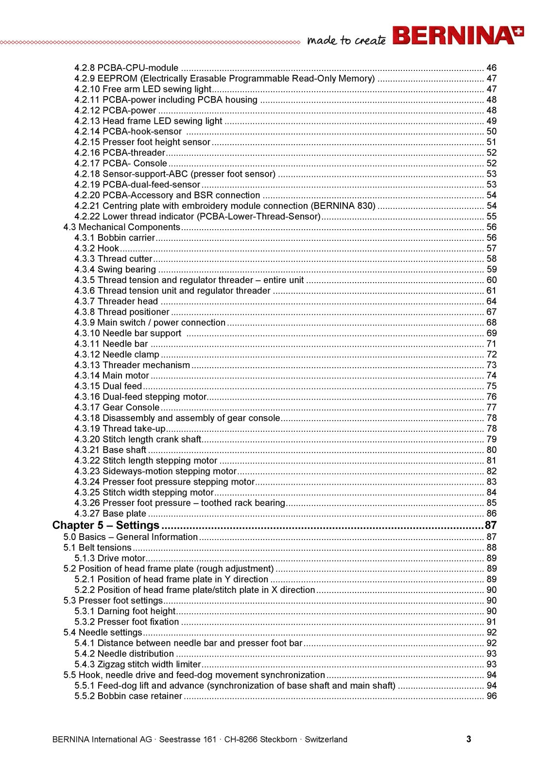 BERNINA 820 830 880 Sewing Machine Service And Maintenance Manual - WIRE BOUND