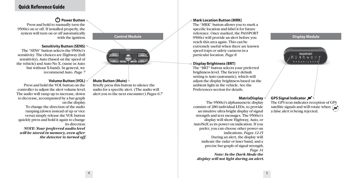 ESCORT PASSPORT 9500ci Radar Laser Defense System Owners Manual 2014 - BOUND