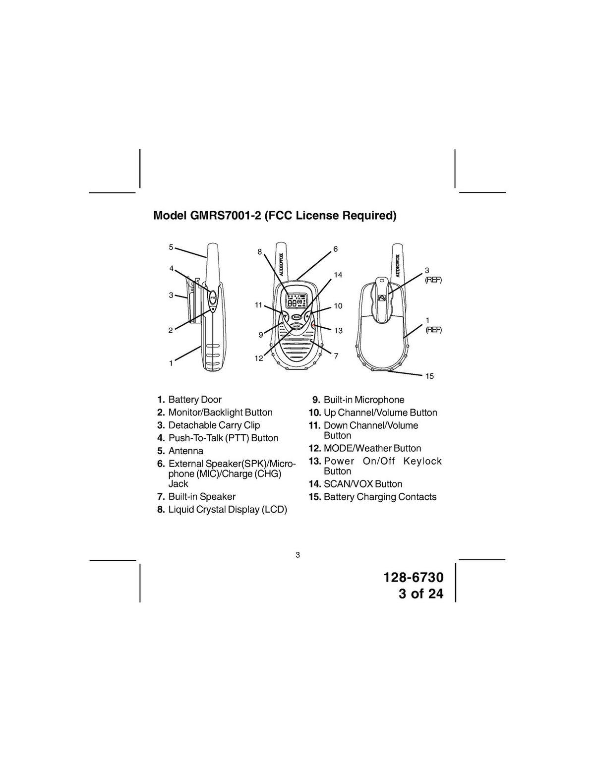 AUDIOVOX GMRS7001-2 General Mobile Radio Service Owners Manual 2003 - WIRE BOUND