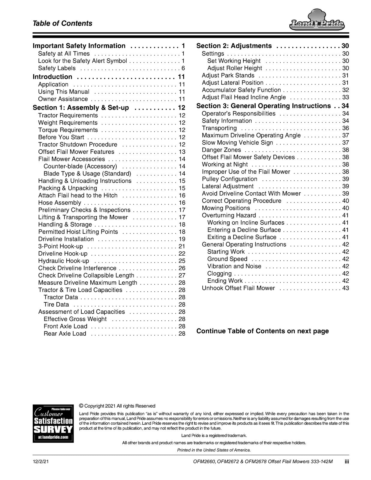 LAND PRIDE OFM26 Series Offset Flail Mowers Operators Manual - WIRE BOUND