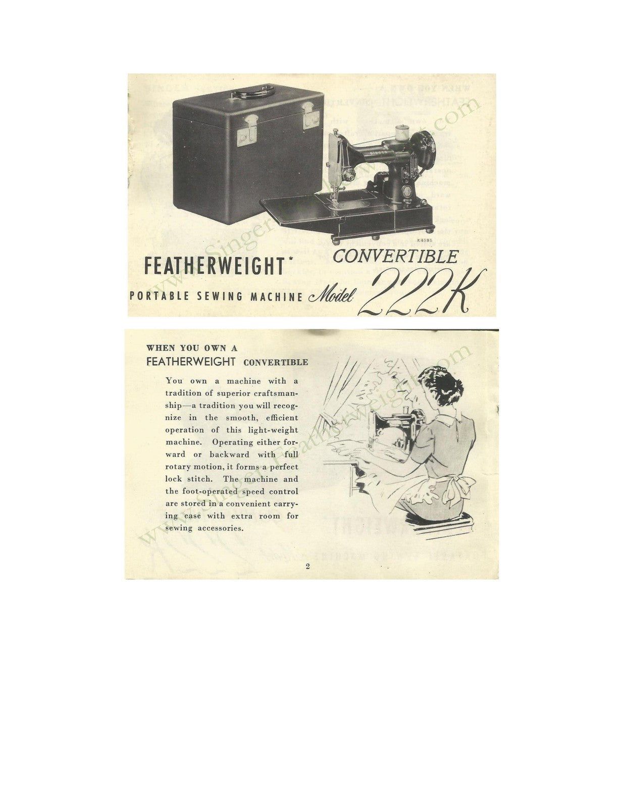 SINGER Featherweight 222K Instructions For Using Manual - WIRE BOUND - COVERS