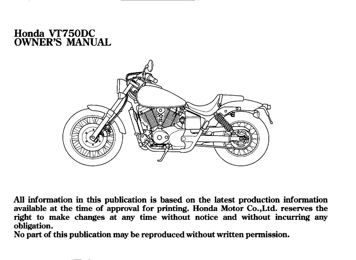 HONDA VT750DC Owners Manual 2001 - BOUND - COVERS - XL FOLDOUT PAGES