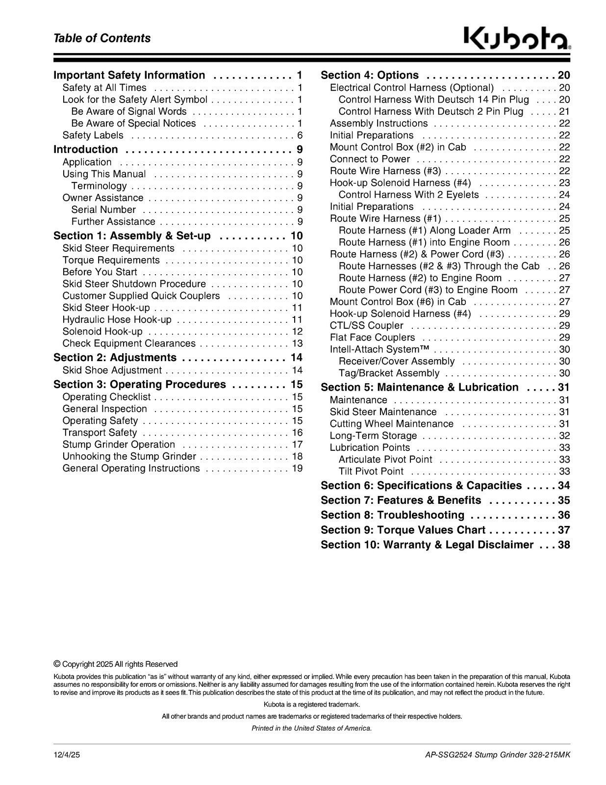 LAND PRIDE SSG25 Series Stump Grinders Operators Manual - WIRE BOUND - COVERS