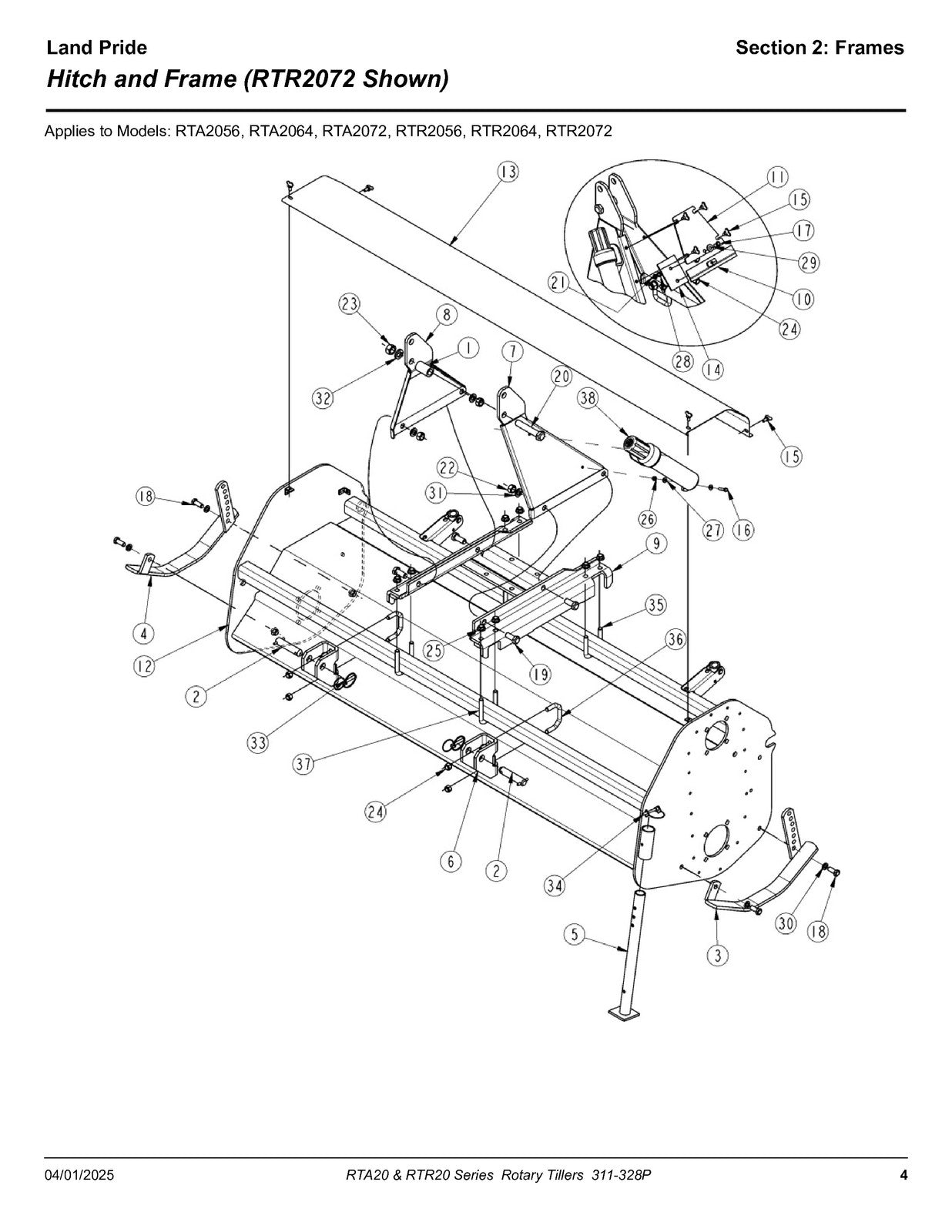 LAND PRIDE RTA2072 Forward Rotation Rotary Tillers Parts Manual 2025 - BOUND