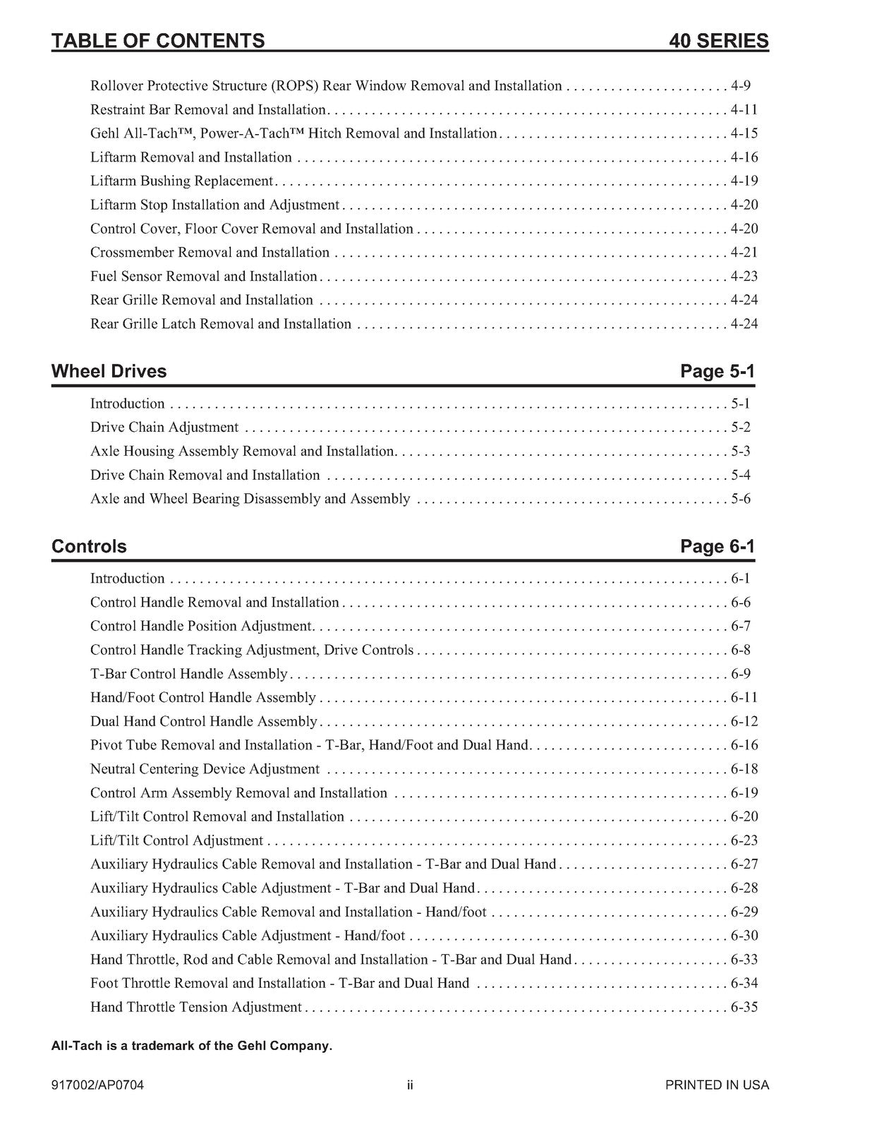 GEHL SL4640 SL4840 SL5640 SL6640 Skid-Steer Loader Service Manual - WIRE BOUND