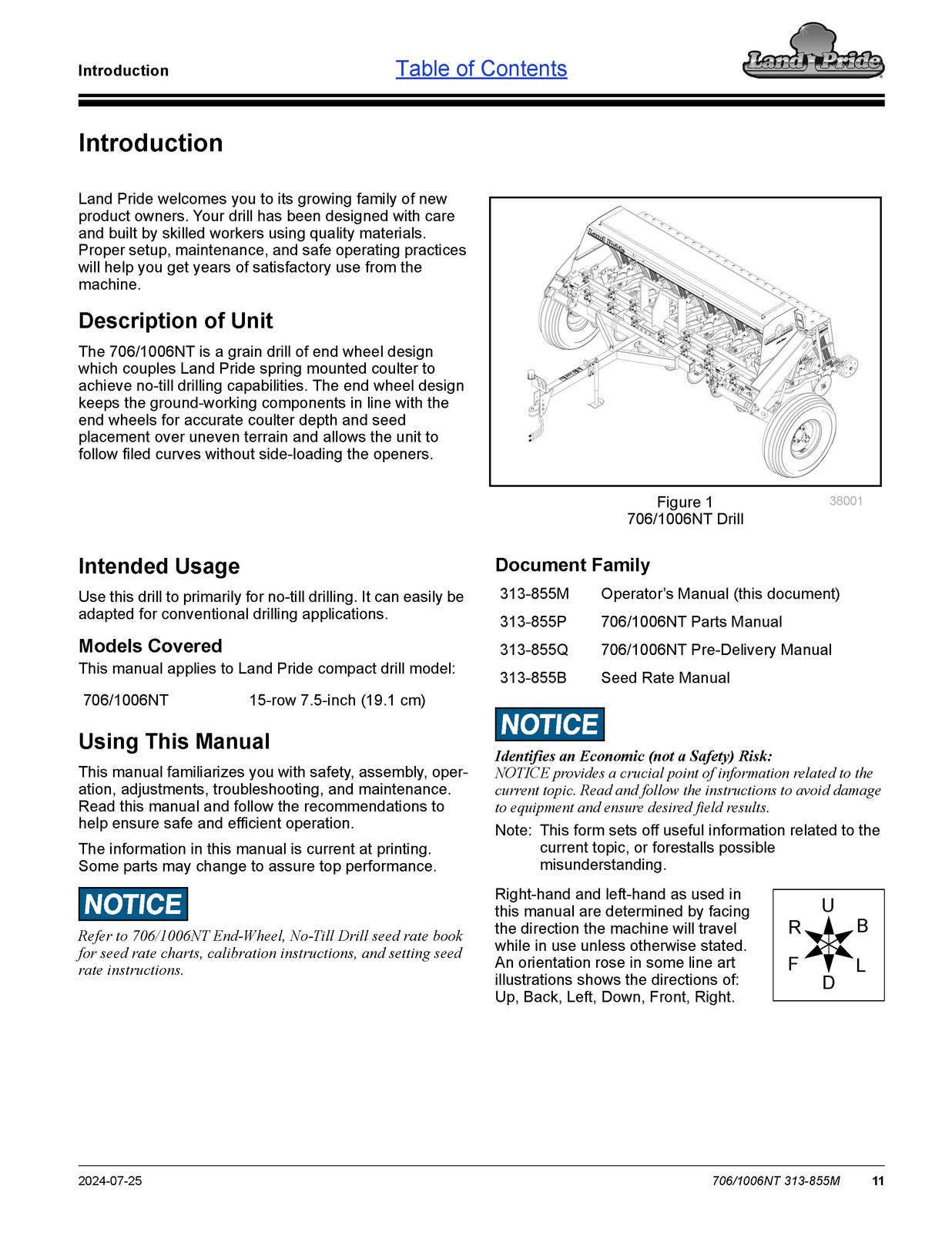 LAND PRIDE 706NT 1006NT End-wheel No-till Drills Operators Manual 2024 - BOUND