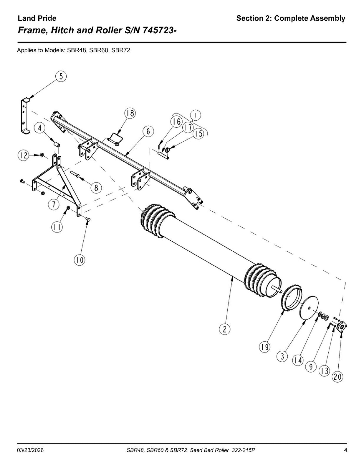 LAND PRIDE SBR Series Seed Bed Rollers Parts Manual 2026 - WIRE BOUND - COVERS