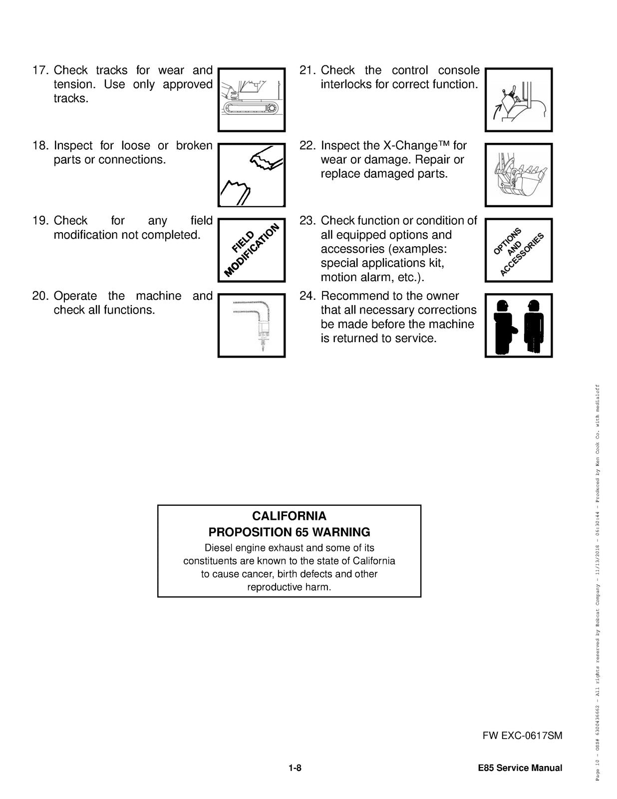 BOBCAT E85 Excavator Service Manual SN B48411001 Up - BOUND - COVERS - FOLDOUTS