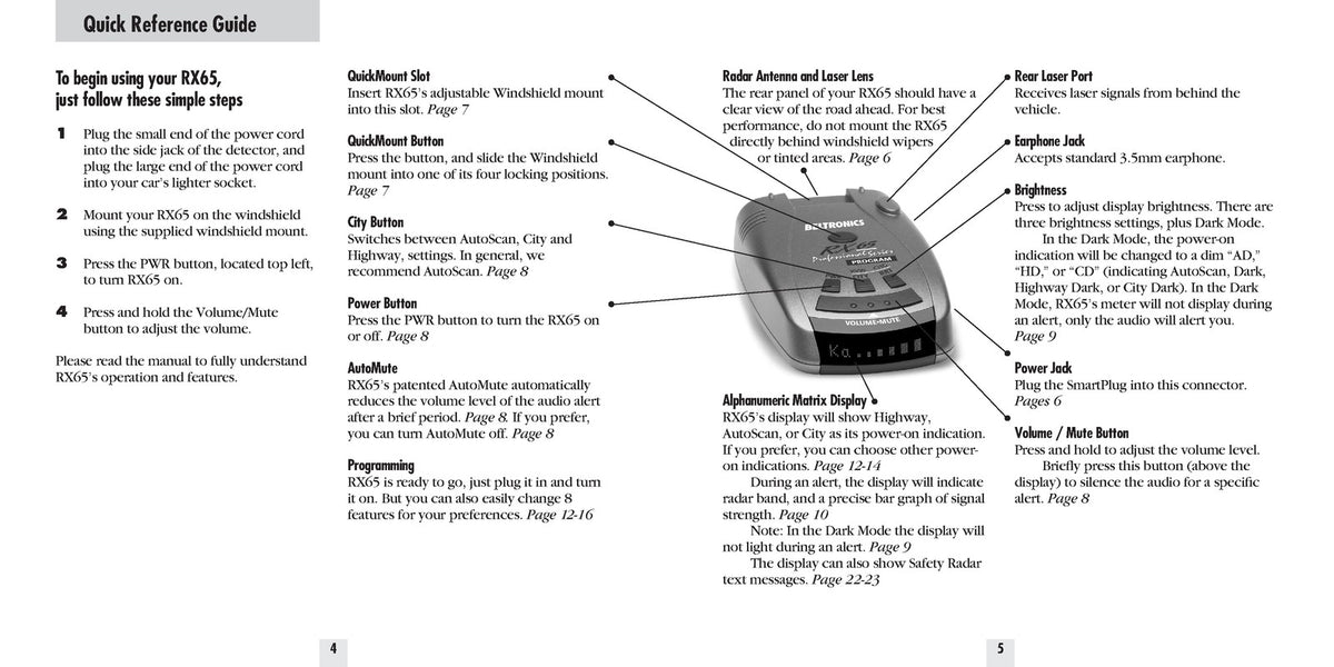 BELTRONICS Bel Pro RX65 Radar Detector Owners Manual - WIRE BOUND - TOUGH COVERS