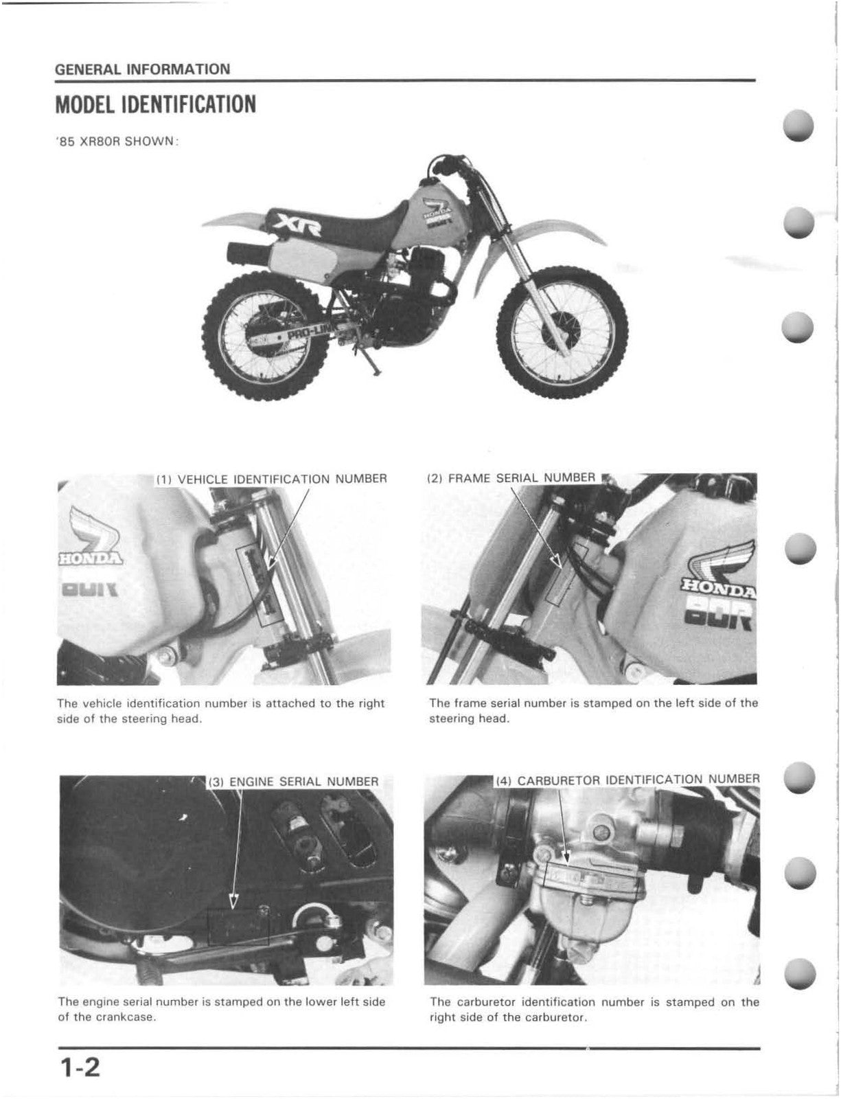 HONDA XR80R XR100R Motorcycle Service Manual 1985-1997 - WIRE BOUND - COVERS