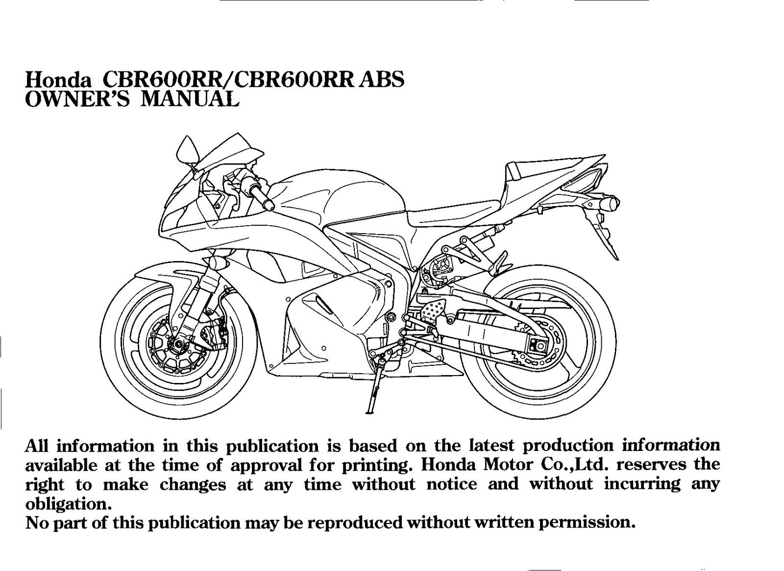HONDA CBR600RR CBR600RR ABS Owners Manual 2008 - STEEL WIRE BOUND - TOUGH COVERS