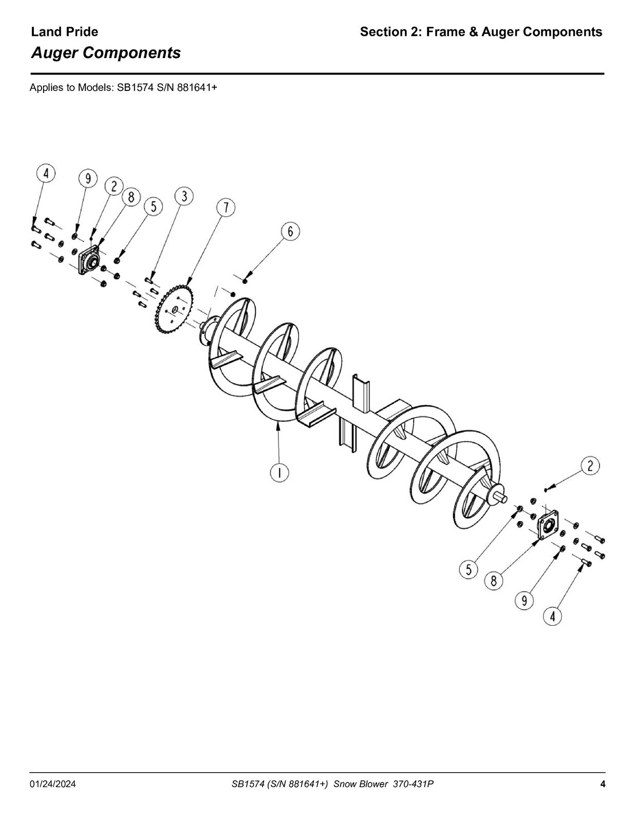 LAND PRIDE SB15 Series Snow Blowers Parts Manual 2024 - WIRE BOUND - COVERS
