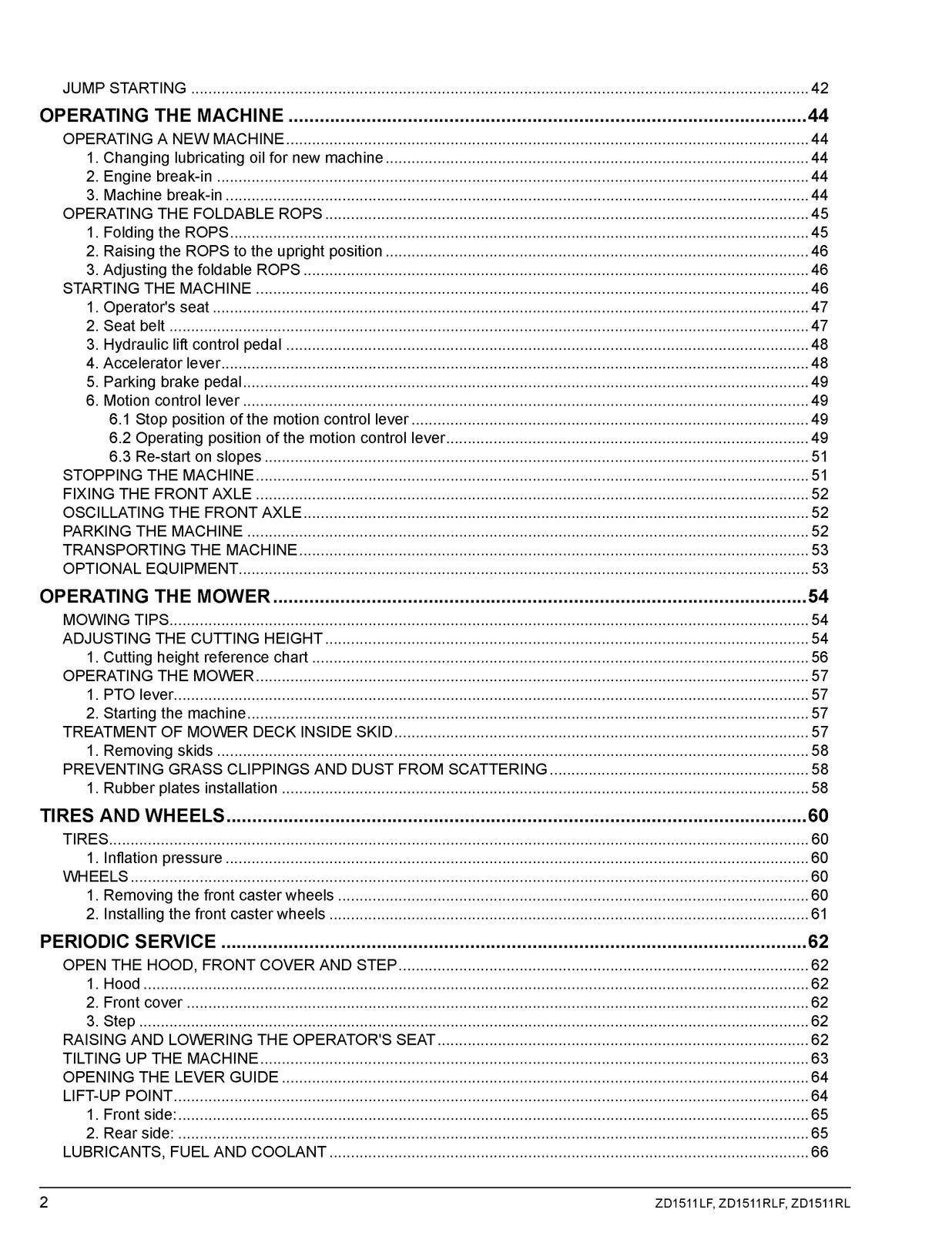 KUBOTA ZD1511LF ZD1511RLF ZD1511RL Operators Manual - WIRE BOUND - TOUGH COVERS