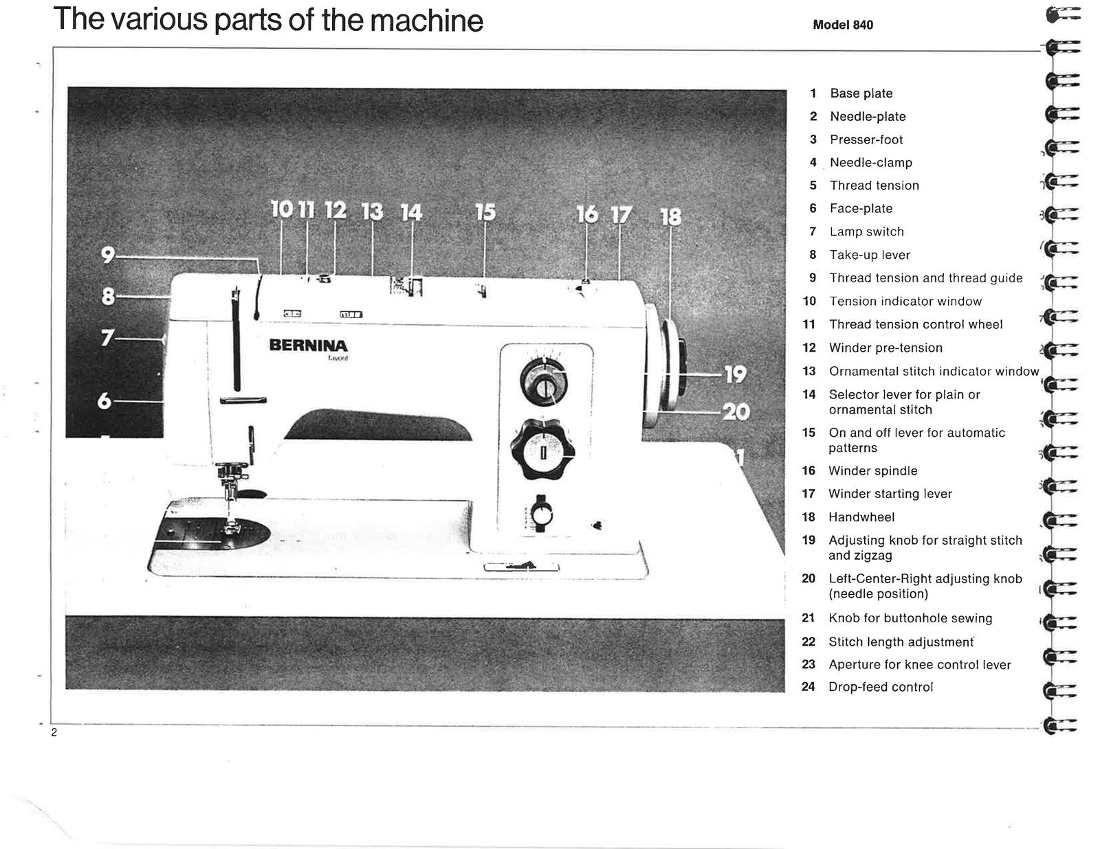 BERNINA 840 841 842 Sewing Machine Instruction Manual - WIRE BOUND - COVERS