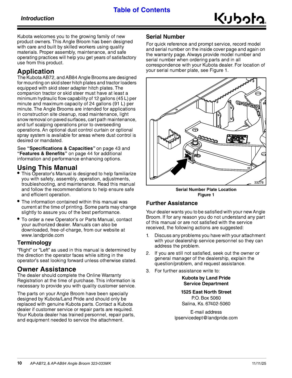 LAND PRIDE AB Series Angle Brooms Operators Manual - WIRE BOUND - TOUGH COVERS