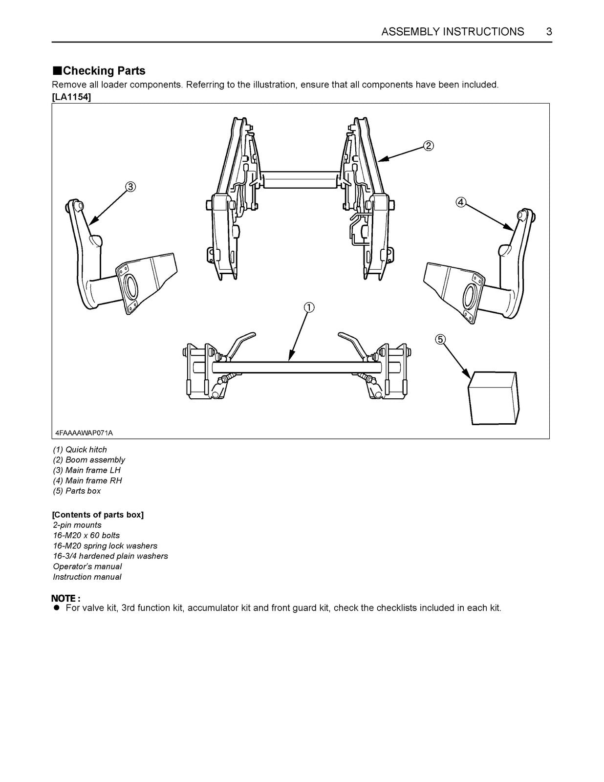 KUBOTA LA1154 Loader Assembly Instructions Manual 2013, BOUND, COVERS, FOLDOUTS