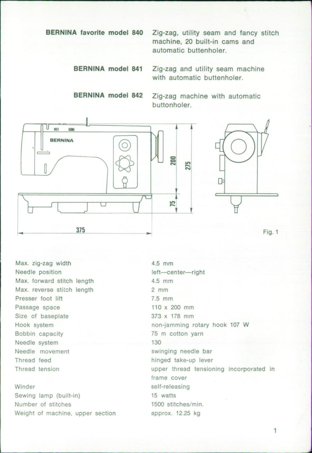 BERNINA 840 841 842 Service Manual Adjusters Manaul - WIRE BOUND - TOUGH COVERS