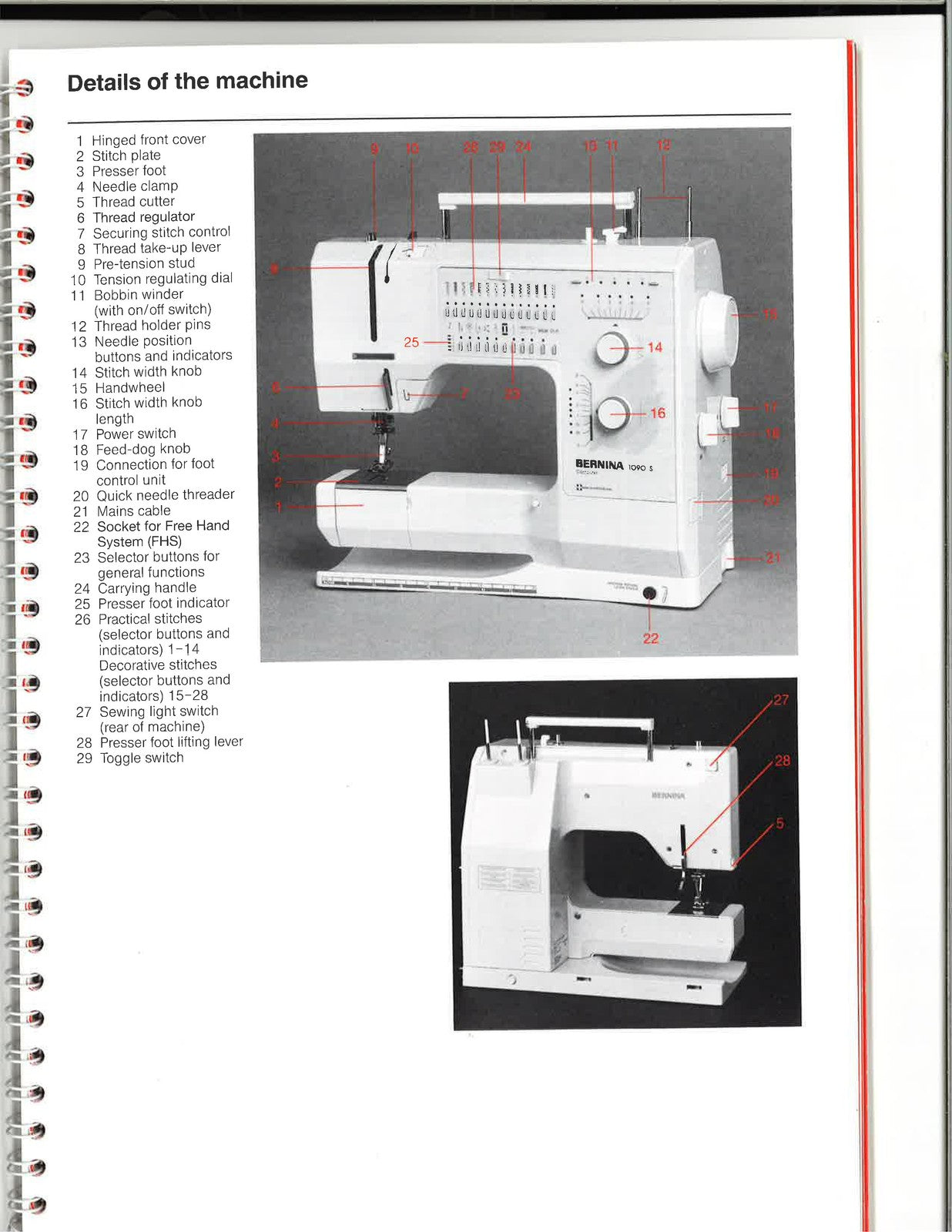 BERNINA 1090S Sewing Machine Manual - STEEL WIRE BOUND - PROTECTIVE COVERS