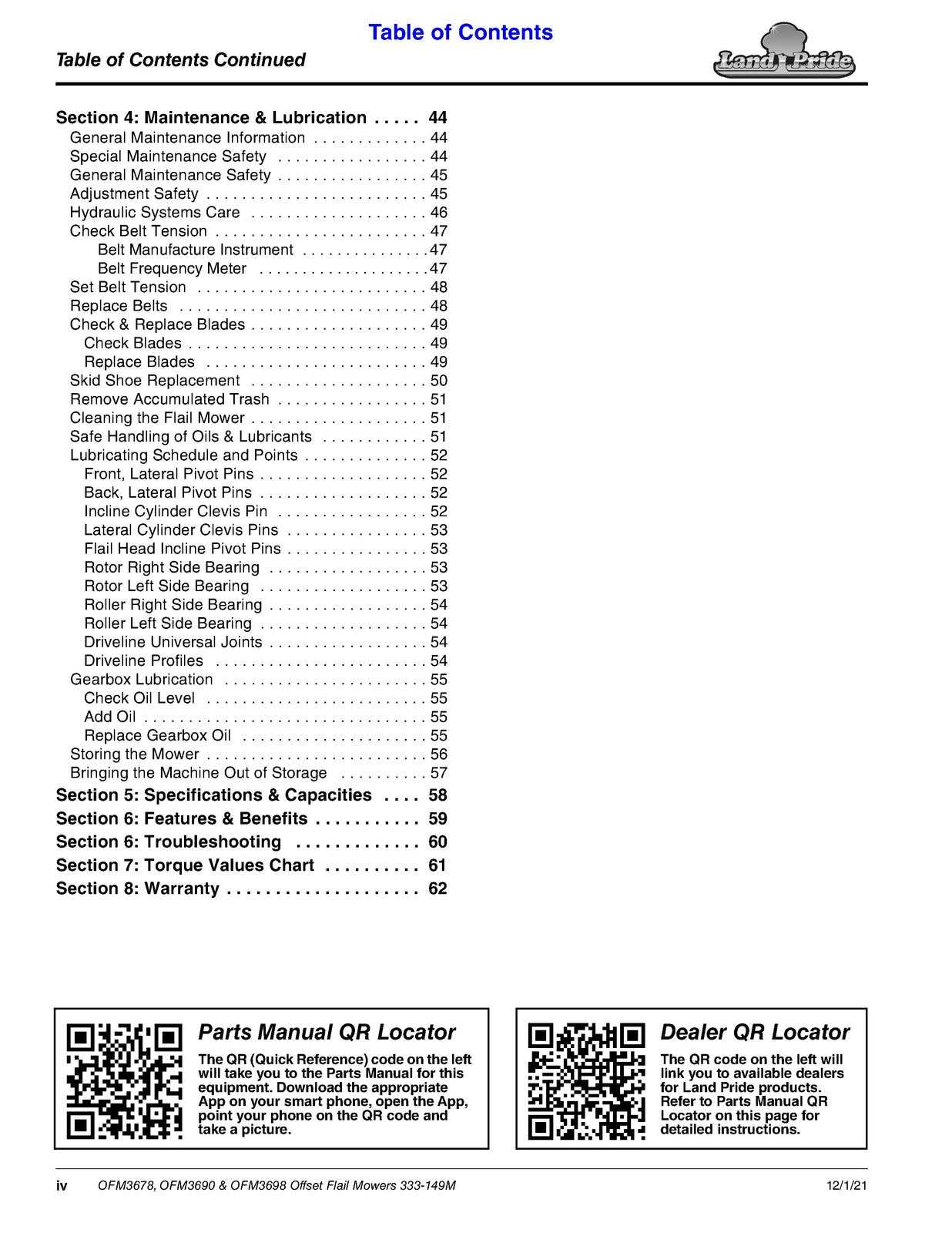 LAND PRIDE OFM36 Series Offset Flail Mowers Operators Manual - WIRE BOUND