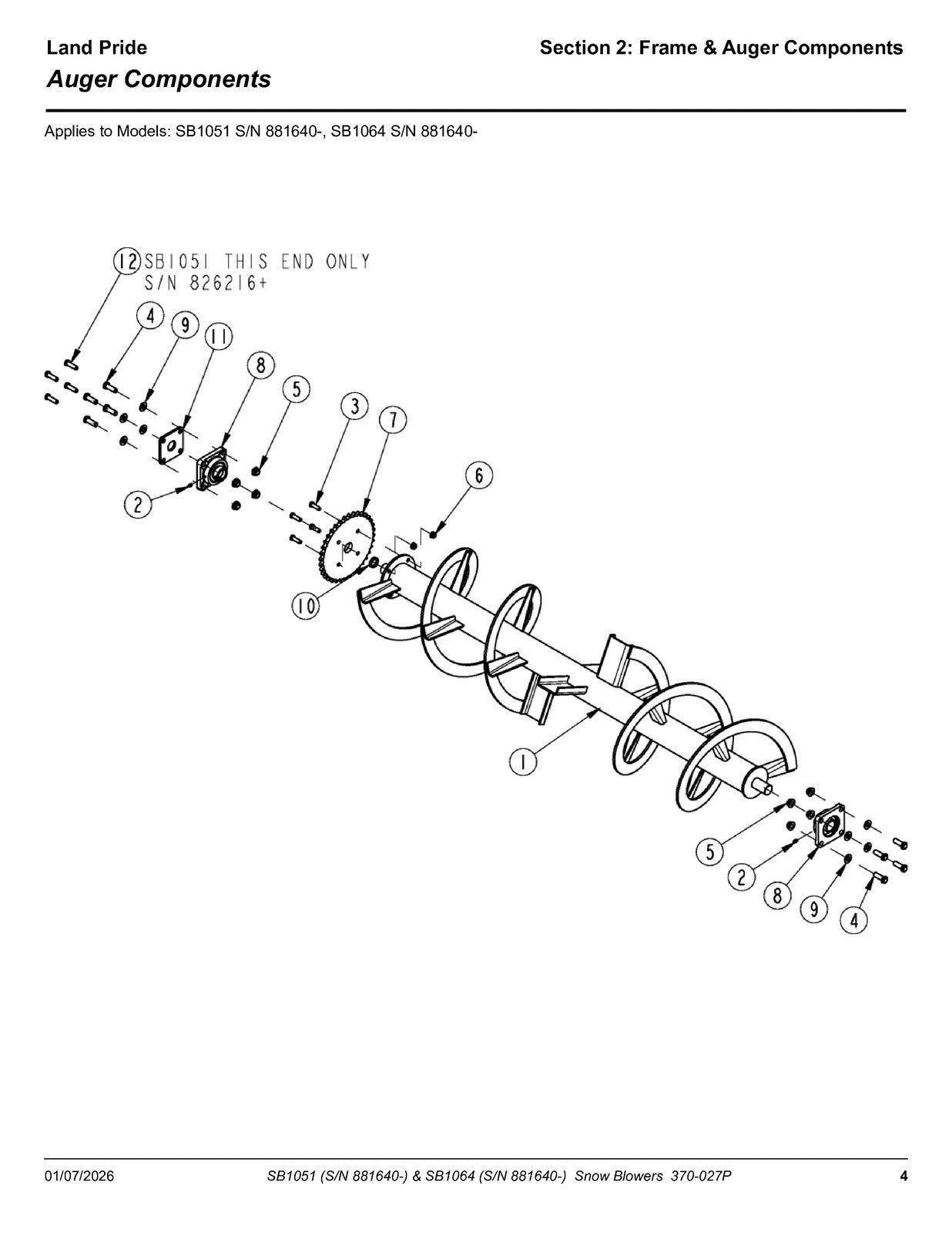LAND PRIDE SB10 Series Snow Blowers Parts Manual 2025 - WIRE BOUND - COVERS