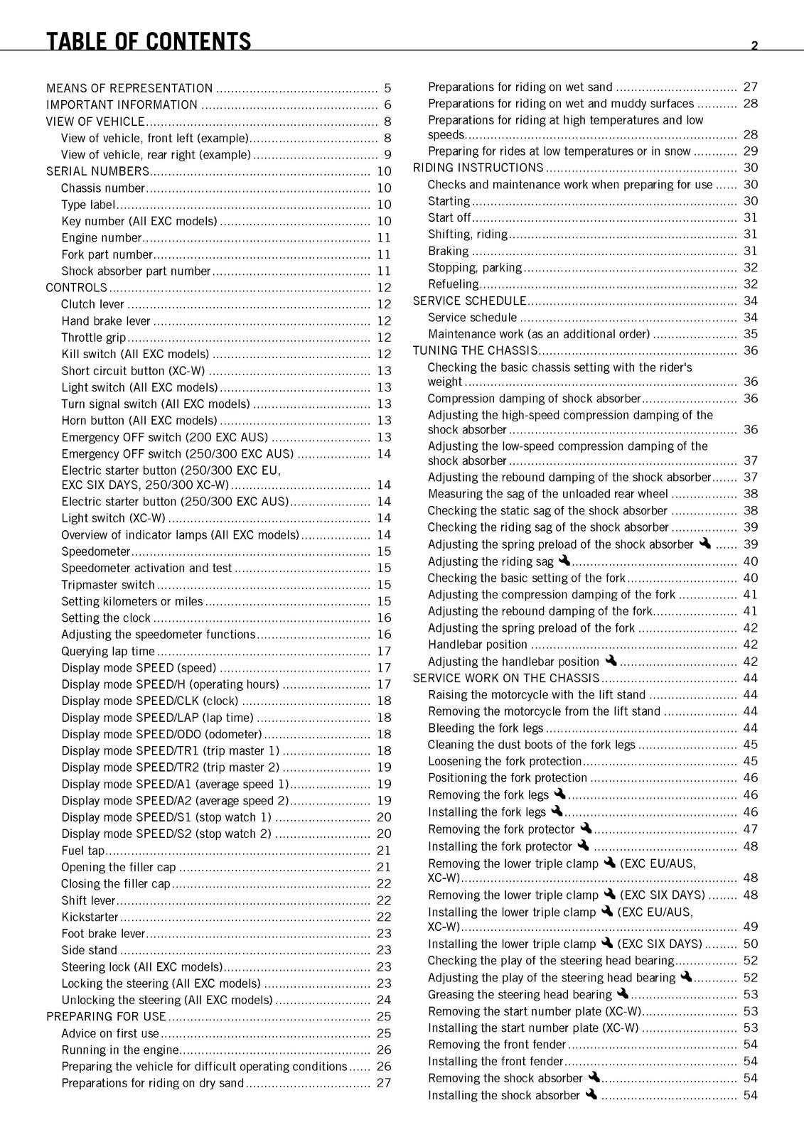 KTM 125 200 250 300 EXC XC-W Owners Manual 2012 - WIRE BOUND - TOUGH COVERS