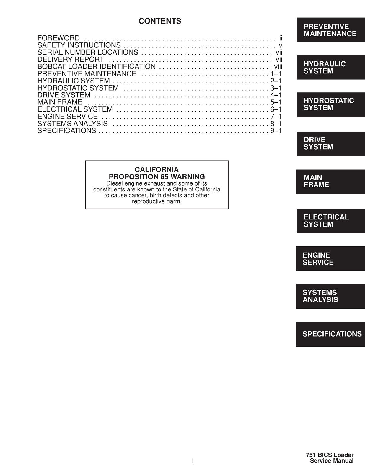 BOBCAT 751 SERVICE MANUAL SN 514711001 & UP SN 514911001 & UP, WIRE BOUND COVERS
