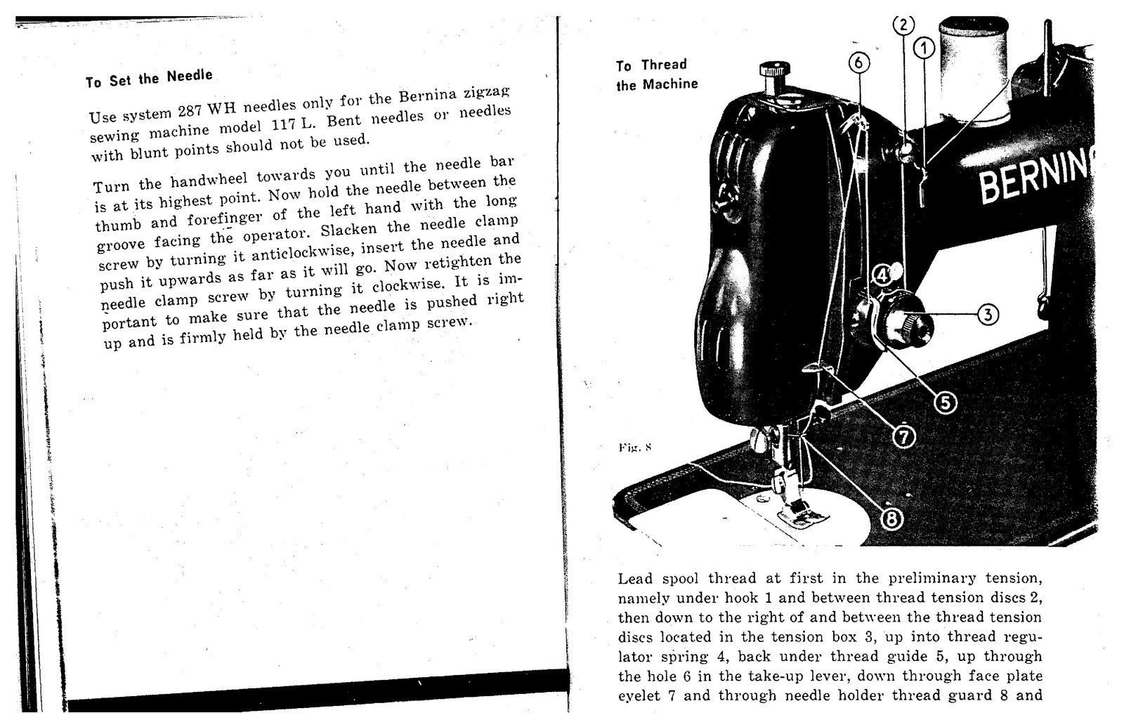 BERNINA 117L Zigzag Sewing Machine Instruction Manual - WIRE BOUND - COVERS