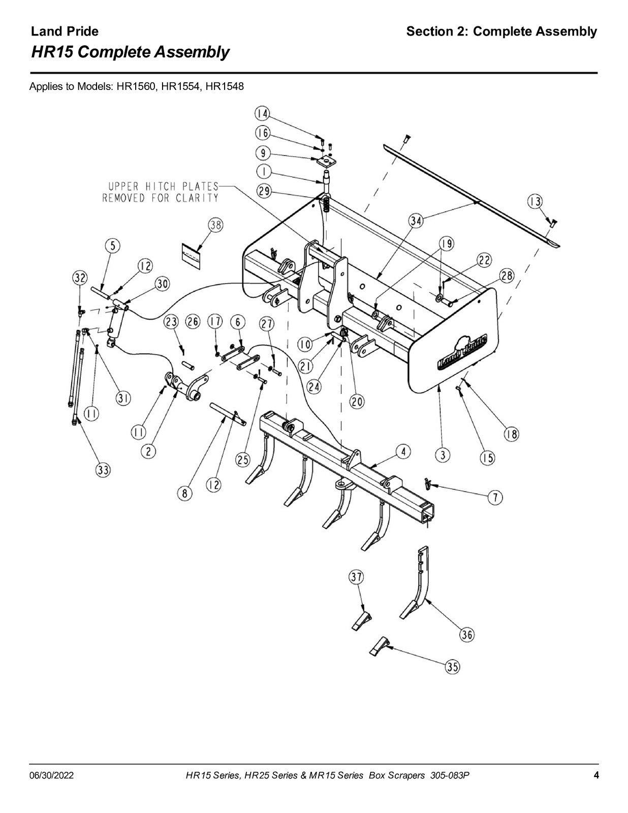 LAND PRIDE HR25 Series Box Scrapers Parts Manual 2022 - WIRE BOUND - COVERS
