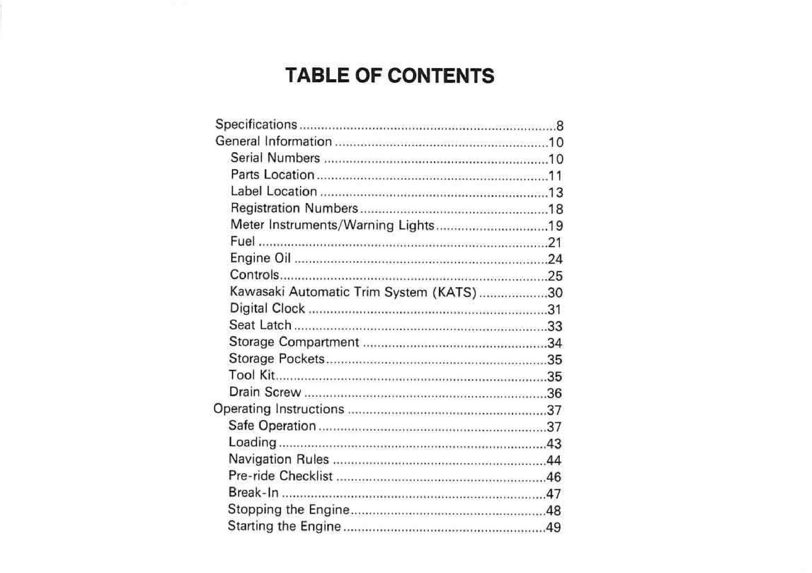 KAWASAKI Jet Ski 1100 ZXi Watercraft Owners Manual - WIRE BOUND - TOUGH COVERS