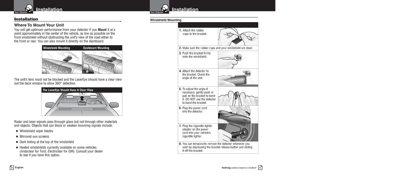 COBRA PRO 9780 Radar Laser Detector Operating Instructions Manual 2004 - BOUND