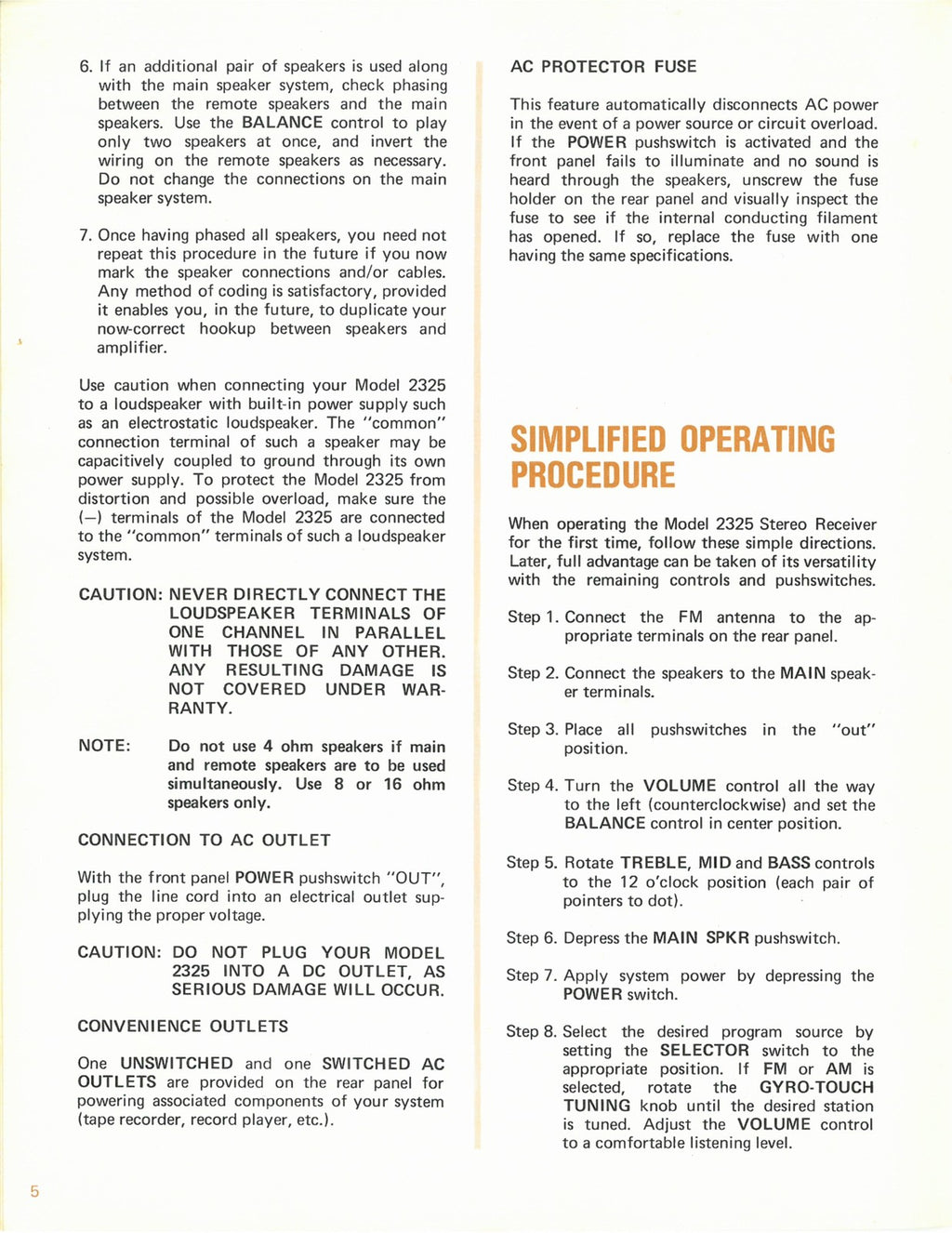 MARANTZ 2325 Receiver Instruction Manual COLOR - BOUND - COVERS - XL FOLDOUTS!