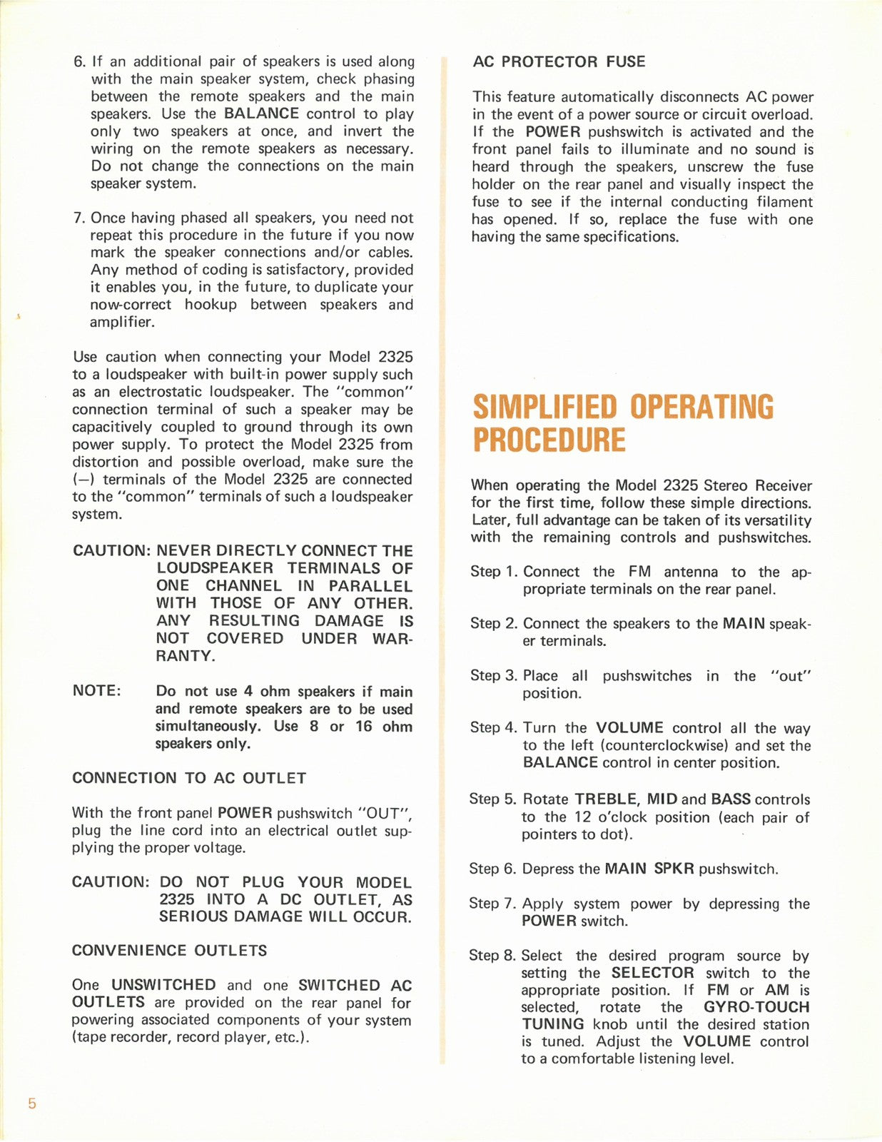 MARANTZ 2325 Receiver Instruction Manual COLOR - BOUND - COVERS - XL FOLDOUTS!