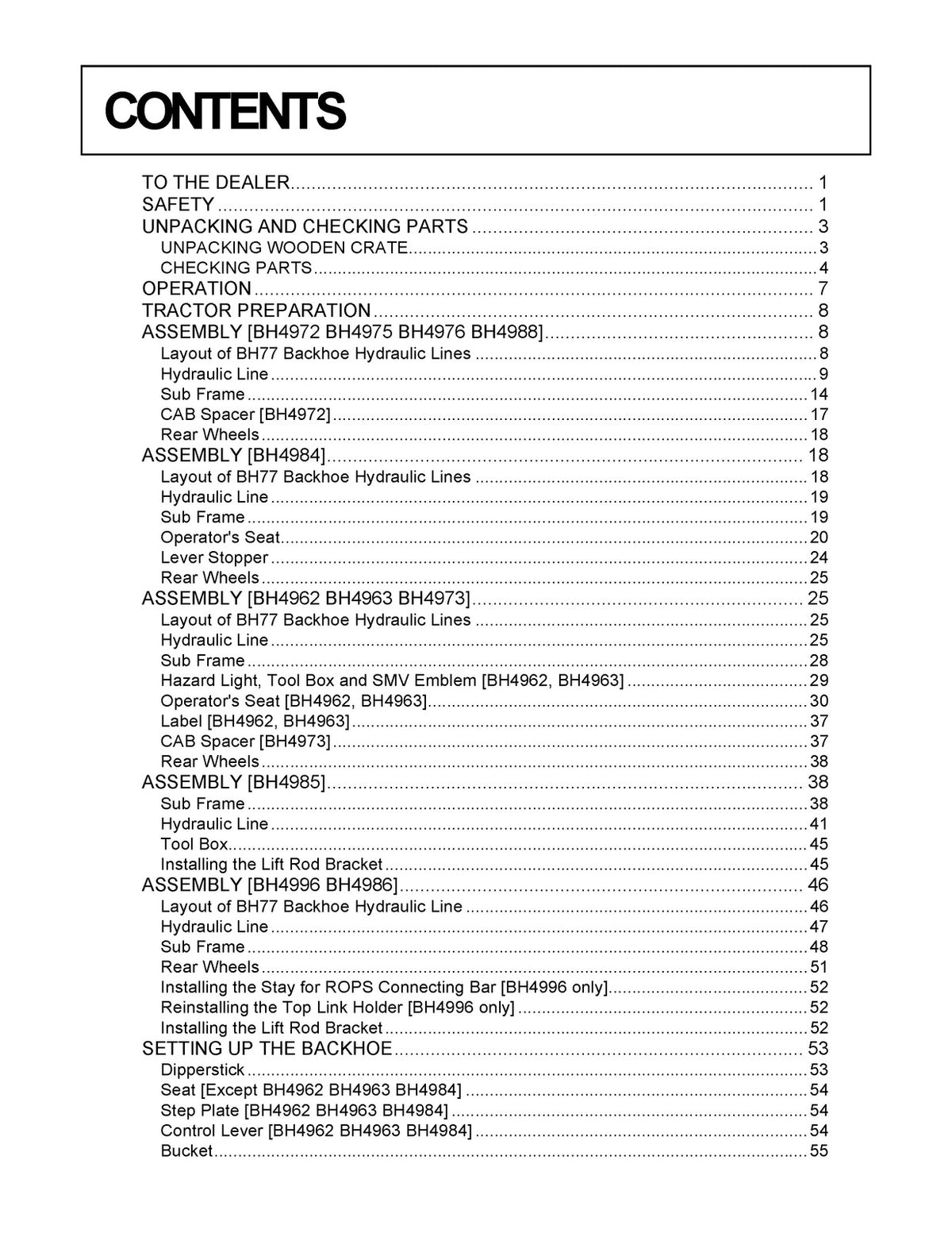 KUBOTA BH77 Backhoe Instruction L3302 L3902 Operators & Assembly Manual BUNDLE