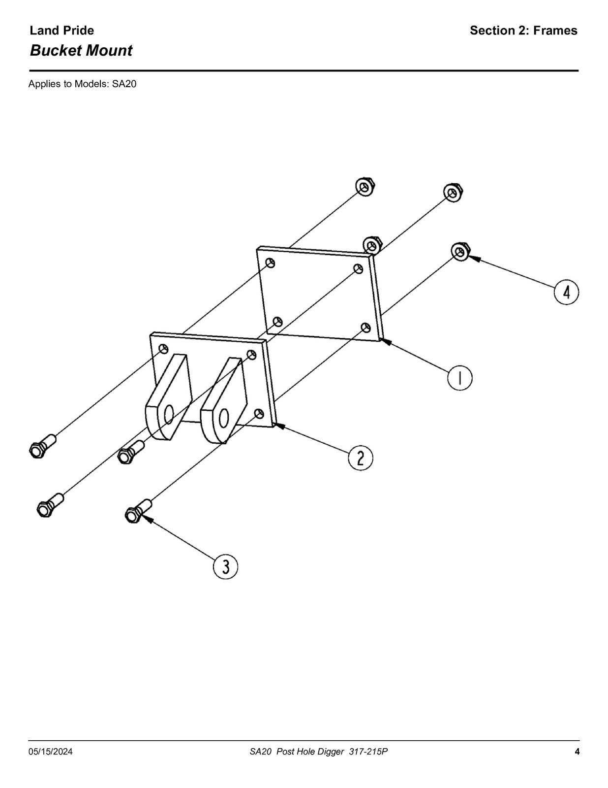 LAND PRIDE SA20 Series Post Hole Digger Parts Manual 2024 - WIRE BOUND - COVERS