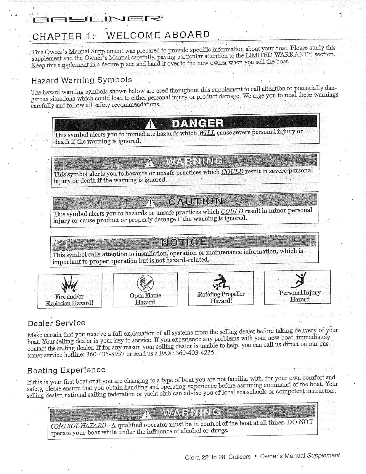 BAYLINER Ciera 22 To 28 Cruisers Owners Manual Supplement 1998 - WIRE BOUND