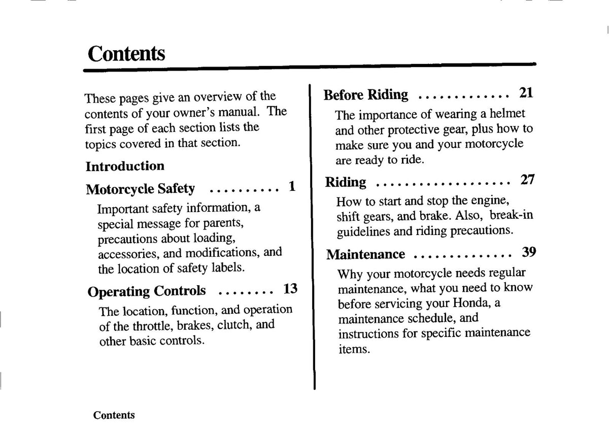 HONDA XR100R Owners Manual 1996 - STEEL WIRE BOUND - PROTECTIVE COVERS