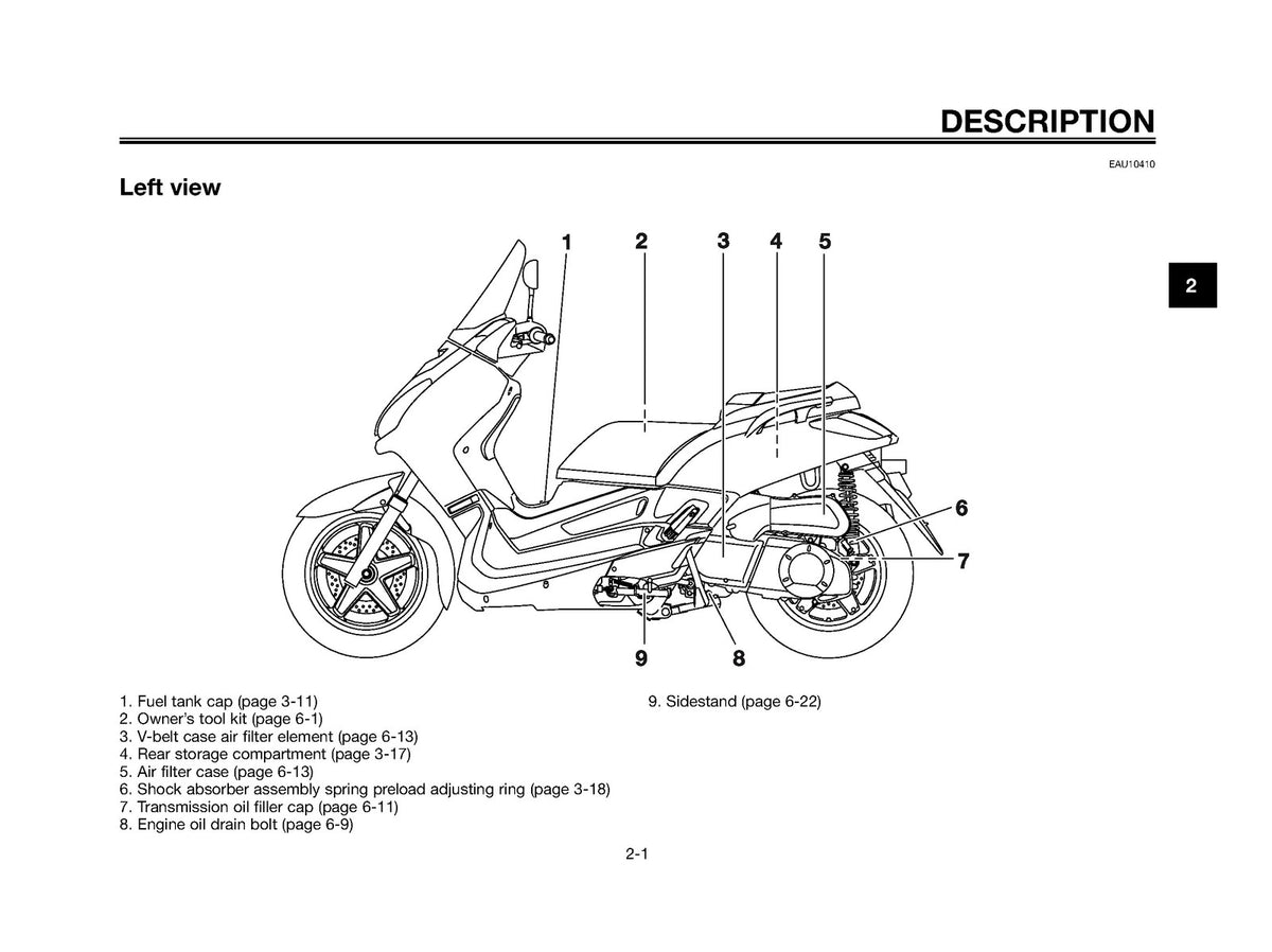 YAMAHA XMAX 250 Owners Manual 2009 - STEEL WIRE BOUND - PROTECTIVE COVERS