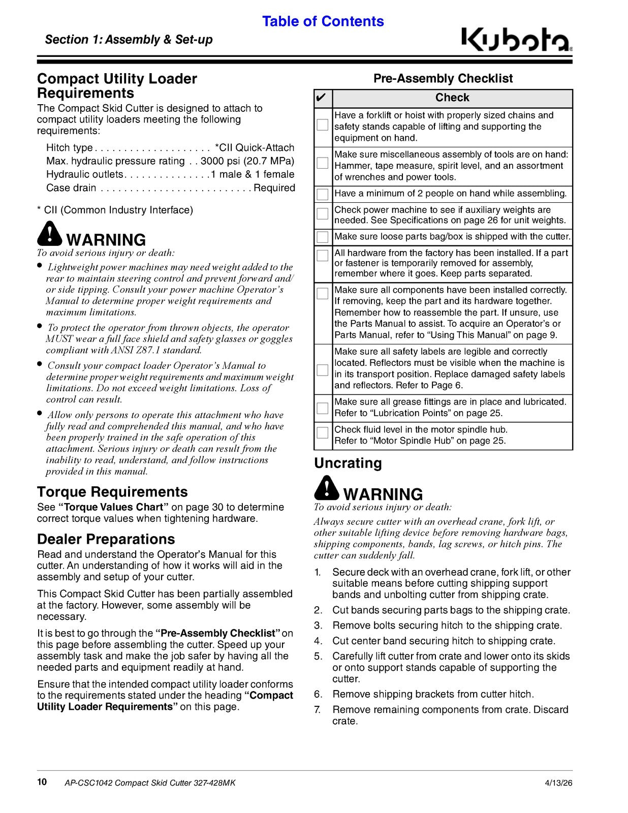 LAND PRIDE CSC10 Series Compact Skid Cutter Operators Manual - WIRE BOUND
