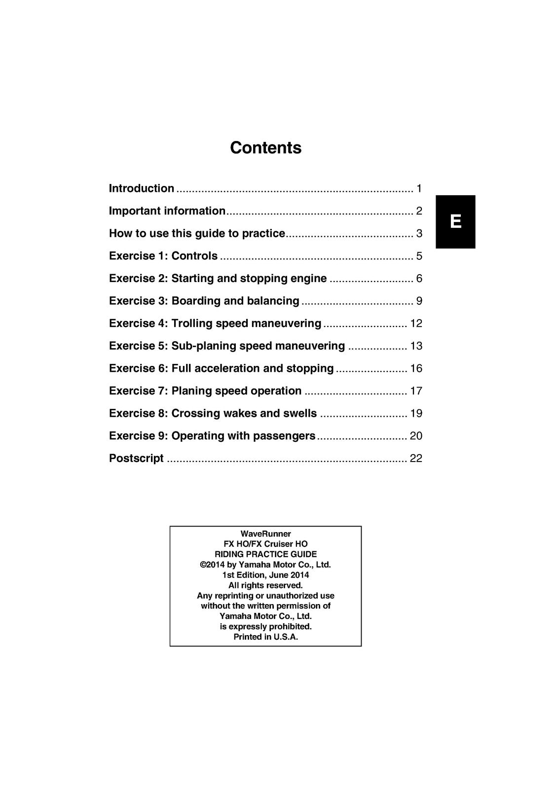 YAMAHA WaveRunner FX HO FX Cruiser HO Riding Practice Guide Manual 2014 - BOUND